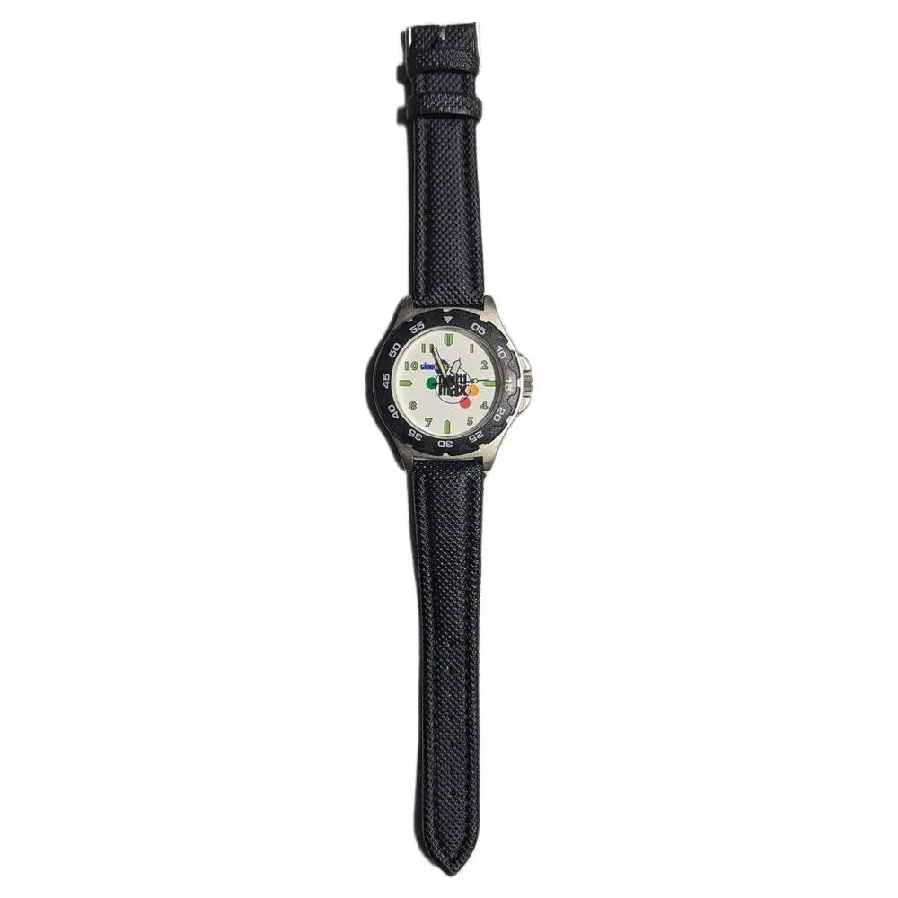 Vtg Y2K Cinemax Multimax Unisex Black Band Rotating Bezel Quartz Wrist Watch